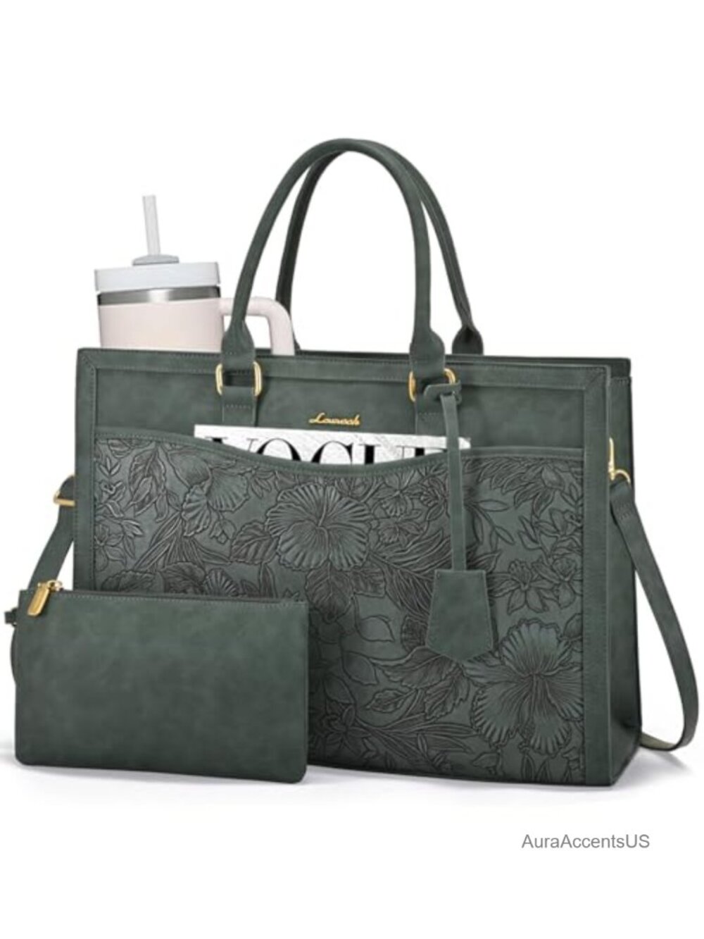 LOVEVOOK Laptop Tote Bag PU Leather Canvas Fits 17.3" Work Computer Bag with